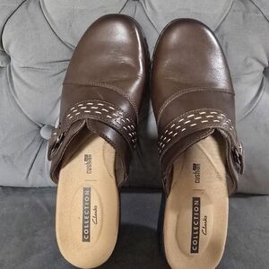 Clarks Women's Dark Brown Leather Mules